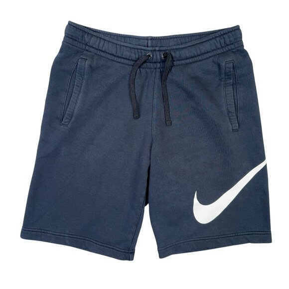 Nike Fleece Shorts Mens Small Black Swoosh Drawstring Sportswear Club 843520-010 - Picture 1 of 11